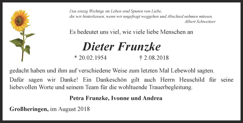  Traueranzeige für Dieter Frunzke vom 21.08.2018 aus Thüringer Allgemeine, Thüringische Landeszeitung