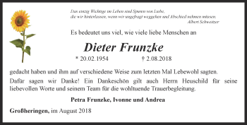 Traueranzeige von Dieter Frunzke von Thüringer Allgemeine, Thüringische Landeszeitung