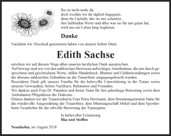 Traueranzeige von Edith Sachse