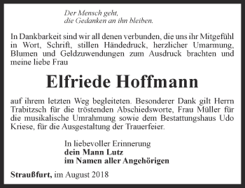 Traueranzeige von Elfriede Hoffmann von Thüringer Allgemeine