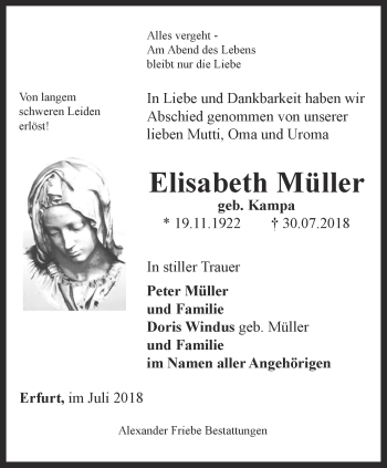 Traueranzeige von Elisabeth Müller