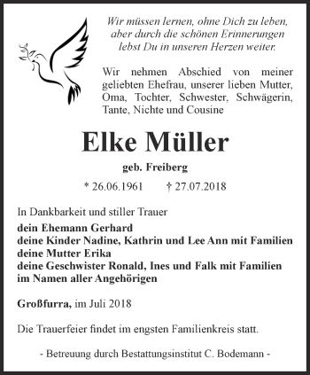 Traueranzeige von Elke Müller von Thüringer Allgemeine