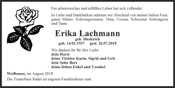 Traueranzeige von Erika Lachmann von Thüringer Allgemeine