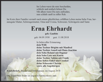 Traueranzeige von Erna Ehrhardt von Thüringer Allgemeine