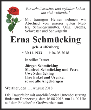 Traueranzeige von Erna Schmücking von Thüringer Allgemeine