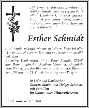 Traueranzeige von Esther Schmidt von Ostthüringer Zeitung