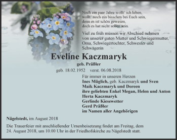 Traueranzeige von Eveline Kaczmaryk von Thüringer Allgemeine, Thüringische Landeszeitung