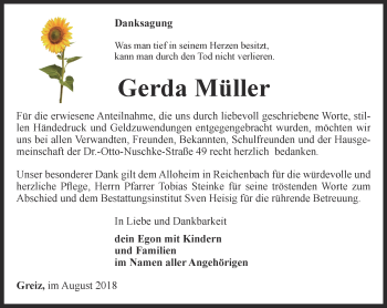 Traueranzeige von Gerda Müller