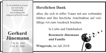 Traueranzeige von Gerhard Jünemann von Thüringer Allgemeine