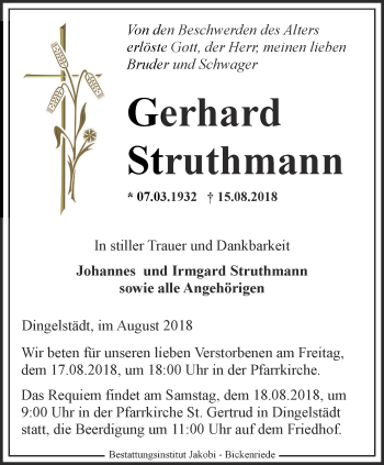 Traueranzeige von Gerhard Struthmann von Thüringer Allgemeine