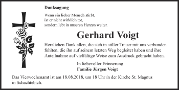 Traueranzeige von Gerhard Voigt von Thüringer Allgemeine