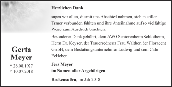 Traueranzeige von Gerta Meyer von Thüringer Allgemeine