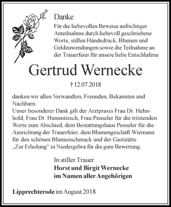 Traueranzeige von Gertrud Wernecke von Thüringer Allgemeine