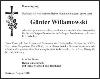 Traueranzeige von Günter Willamowski