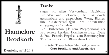 Traueranzeige von Hannelore Brodkorb von Thüringer Allgemeine