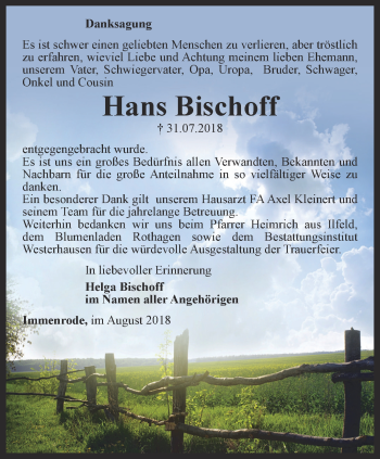 Traueranzeige von Hans Bischoff von Thüringer Allgemeine