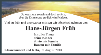 Traueranzeige von Hans-Jürgen Früh von Ostthüringer Zeitung