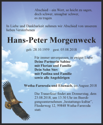 Traueranzeige von Hans-Peter Morgenweck von Thüringer Allgemeine, Thüringische Landeszeitung