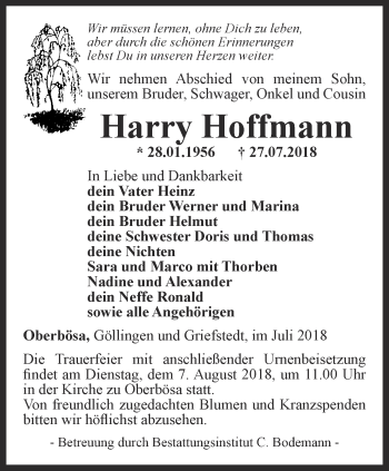 Traueranzeige von Harry Hoffmann von Thüringer Allgemeine