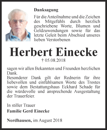 Traueranzeige von Herbert Einecke von Thüringer Allgemeine