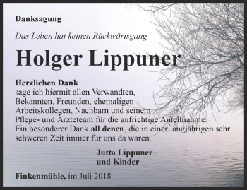 Traueranzeige von Holger Lippuner von Ostthüringer Zeitung