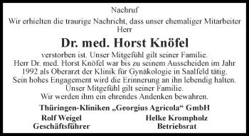 Traueranzeige von Horst Knöfel