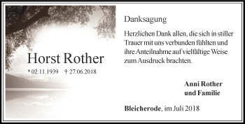 Traueranzeige von Horst Rother von Thüringer Allgemeine