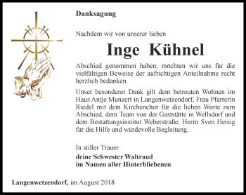 Traueranzeige von Inge Kühnel