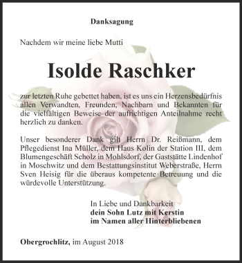 Traueranzeige von Isolde Raschker