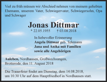 Traueranzeige von Jonas Dittmar von Thüringer Allgemeine