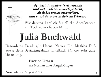 Traueranzeige von Julia Buchwald von Thüringer Allgemeine