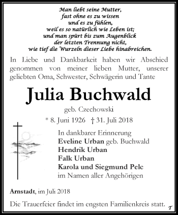 Traueranzeige von Julia Buchwald von Thüringer Allgemeine