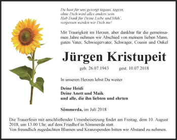 Traueranzeige von Jürgen Kristupeit von Thüringer Allgemeine