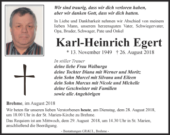 Traueranzeige von Karl-Heinrich Egert von Thüringer Allgemeine