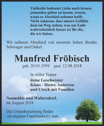 Traueranzeige von Manfred Fröbisch