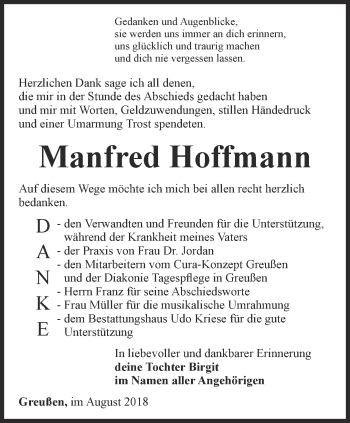 Traueranzeige von Manfred Hoffmann von Thüringer Allgemeine