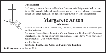 Traueranzeige von Margarete Anton von Thüringer Allgemeine, Thüringische Landeszeitung