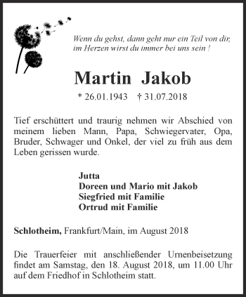 Traueranzeige von Martin Jakob von Thüringer Allgemeine, Thüringische Landeszeitung