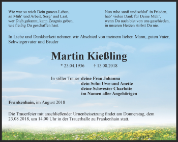 Traueranzeige von Martin Kießling von Thüringer Allgemeine