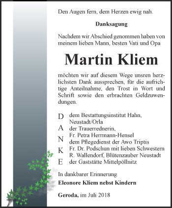 Traueranzeige von Martin Kliem