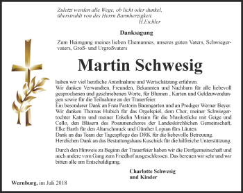 Traueranzeige von Martin Schwesig von Ostthüringer Zeitung