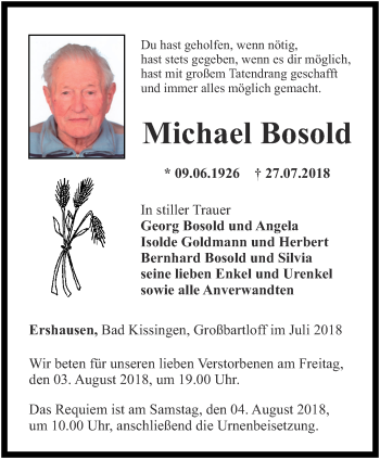 Traueranzeige von Michael Bosold von Thüringer Allgemeine