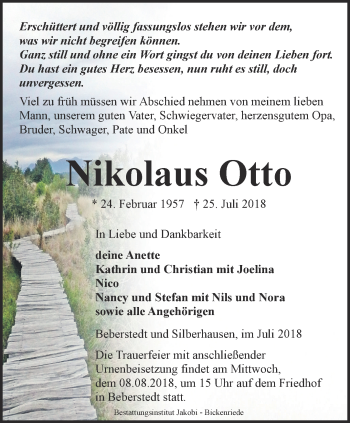 Traueranzeige von Nikolaus Otto von Thüringer Allgemeine, Thüringische Landeszeitung