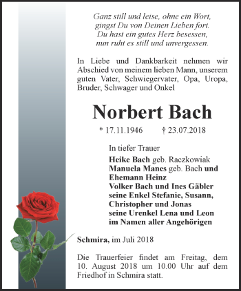 Traueranzeige von Norbert Bach von Thüringer Allgemeine, Thüringische Landeszeitung