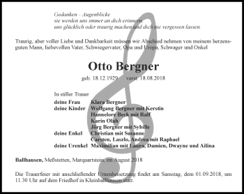 Traueranzeige von Otto Bergner von Thüringer Allgemeine, Thüringische Landeszeitung