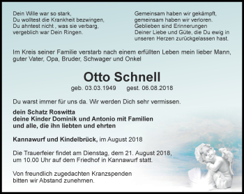 Traueranzeige von Otto Schnell von Thüringer Allgemeine