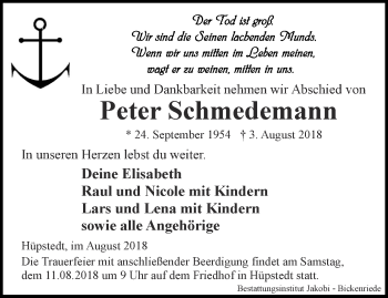 Traueranzeige von Peter Schmedemann von Thüringer Allgemeine, Thüringische Landeszeitung