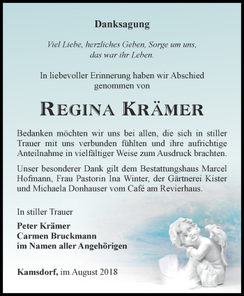 Traueranzeige von Regina Krämer von Ostthüringer Zeitung