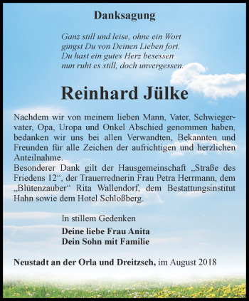 Traueranzeige von Reinhard Jülke