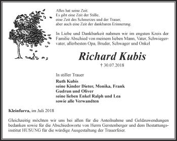 Traueranzeige von Richard Kubis von Thüringer Allgemeine